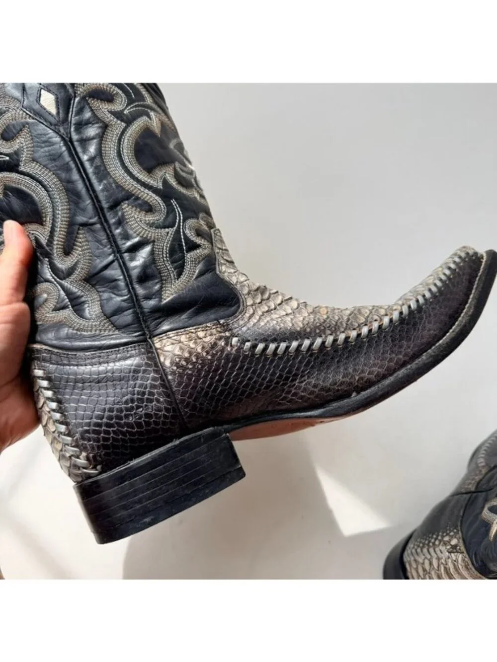 Botas Armenta Mens Size 9.5 Python Leather Western Cowboy Boots Black Green
